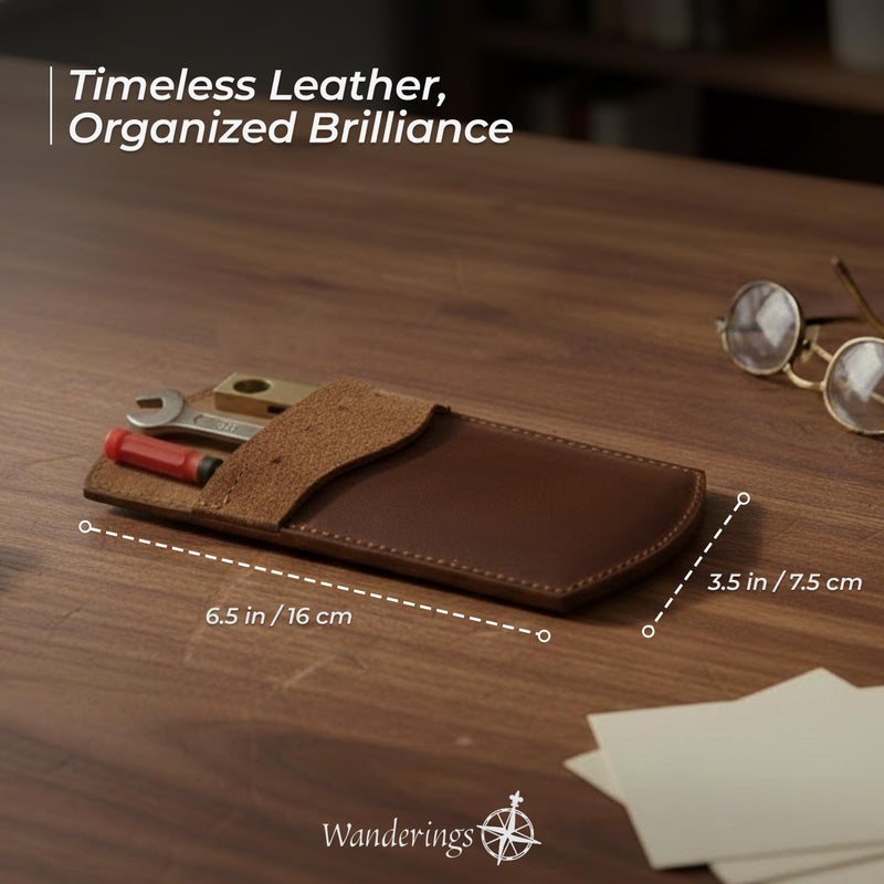 WANDERINGS Genuine Leather Pocket Protector - 3.5" x 6.25" - Handmade Leather Pen and Pencil Pocket Pouch Organizer for Office and Home - Pocket Pen Holder, Tool Pouch - Image 3